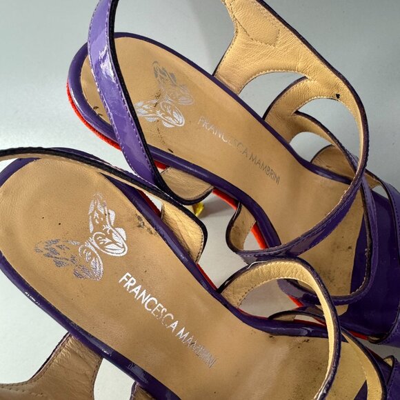Francesca Mambrini Purple Patent Leather Strappy Platform Heels - Picture 14 of 14